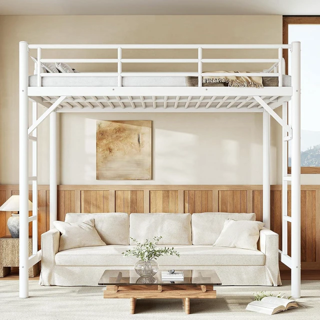 Alt view image 4 of 7 - Heavy Duty Metal Twin Loft Bed with 2 Ladders, White