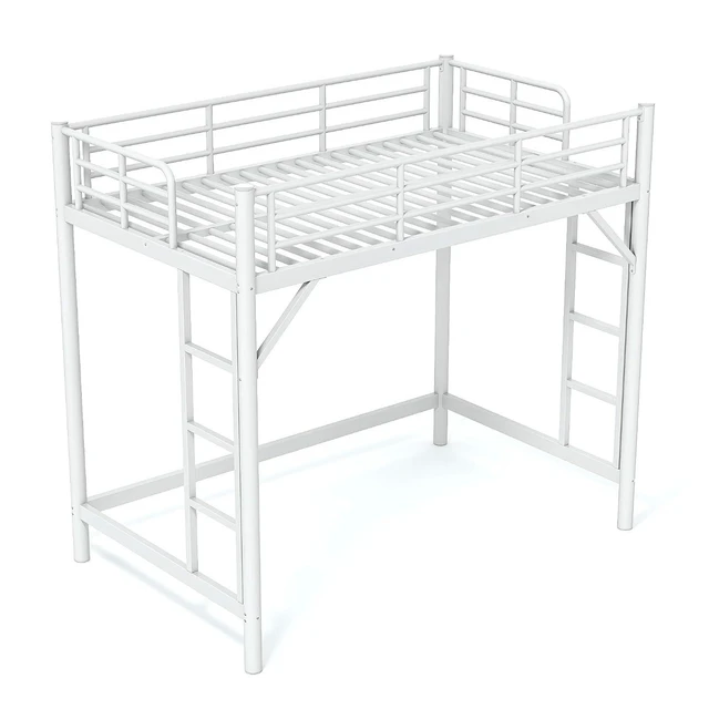 Alt view image 7 of 7 - Heavy Duty Metal Twin Loft Bed with 2 Ladders, White