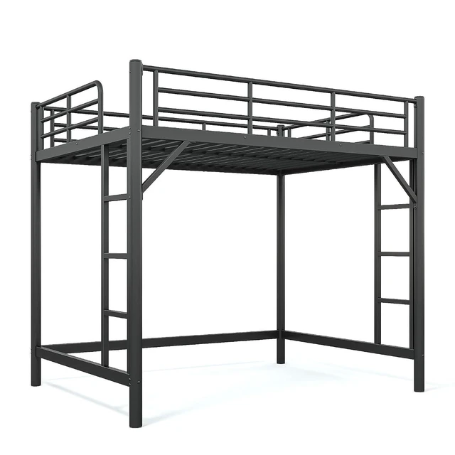Alt view image 6 of 7 - High Loft Bed Full with 2 Ladders, Industrial Heavy Duty Metal Loft Bed, Black