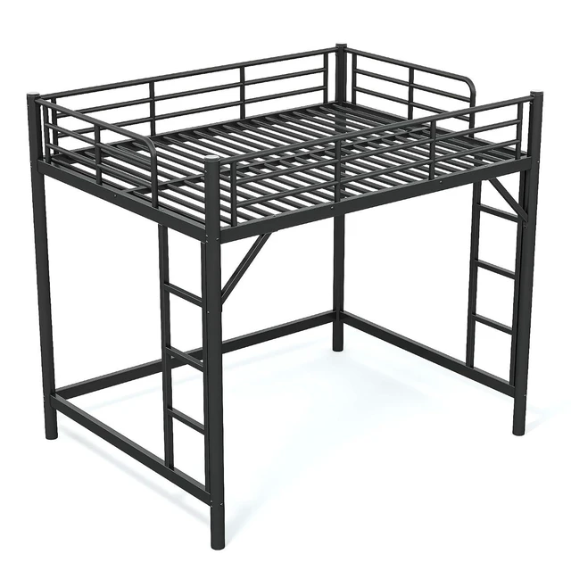 Alt view image 7 of 7 - High Loft Bed Full with 2 Ladders, Industrial Heavy Duty Metal Loft Bed, Black