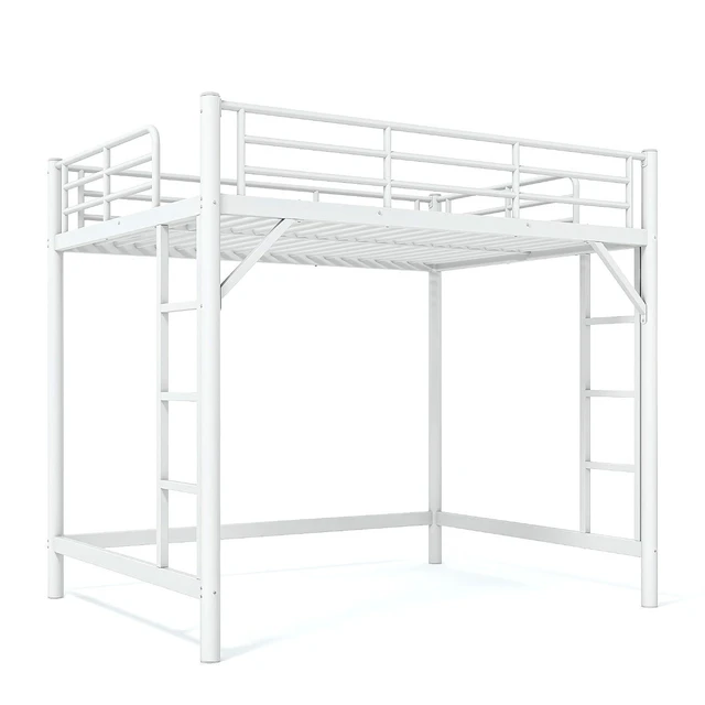 Alt view image 5 of 7 - High Loft Bed Full with 2 Ladders, Industrial Heavy Duty Metal Loft Bed, White