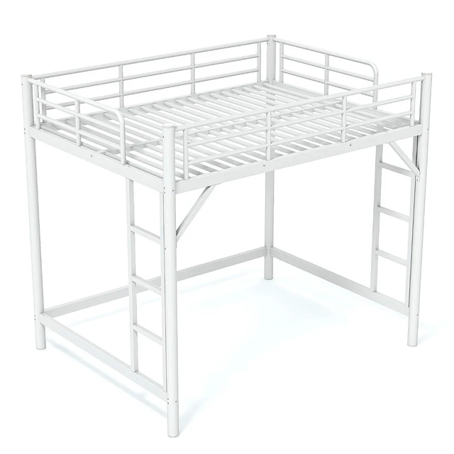 Alt view image 6 of 7 - High Loft Bed Full with 2 Ladders, Industrial Heavy Duty Metal Loft Bed, White