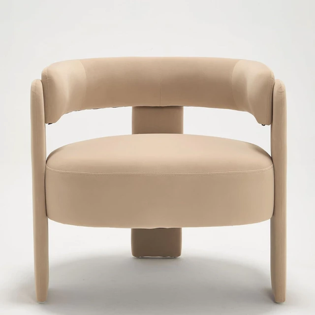 Alt view image 6 of 7 - Modern Accent Chair for Living Room, Velvet Upholstered Barrel Chairs with Legs,Single Lounge Armchair with Cushion for Bedroom, Lounge Armchair with Cushion,Khaki