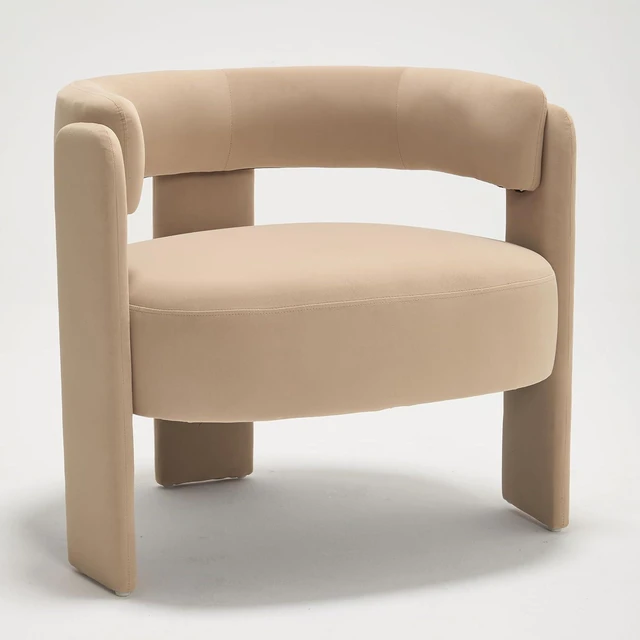 Alt view image 5 of 7 - Modern Accent Chair for Living Room, Velvet Upholstered Barrel Chairs with Legs,Single Lounge Armchair with Cushion for Bedroom, Lounge Armchair with Cushion,Khaki