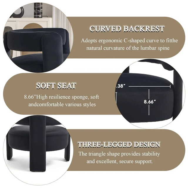Alt view image 3 of 7 - Modern Accent Chair for Living Room, Velvet Upholstered Barrel Chairs with Legs,Single Lounge Armchair with Cushion for Bedroom, Lounge Armchair with Cushion,Orange