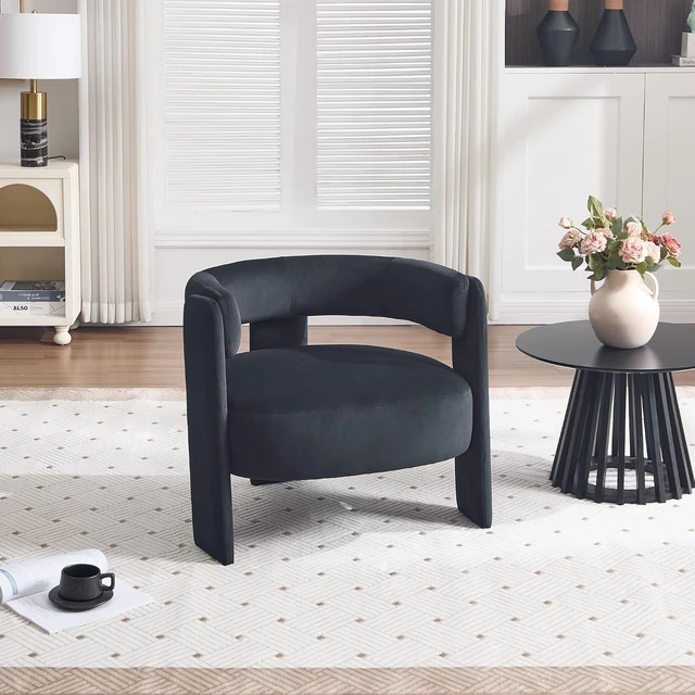 Alt view image 4 of 7 - Modern Accent Chair for Living Room, Velvet Upholstered Barrel Chairs with Legs,Single Lounge Armchair with Cushion for Bedroom, Lounge Armchair with Cushion,Orange