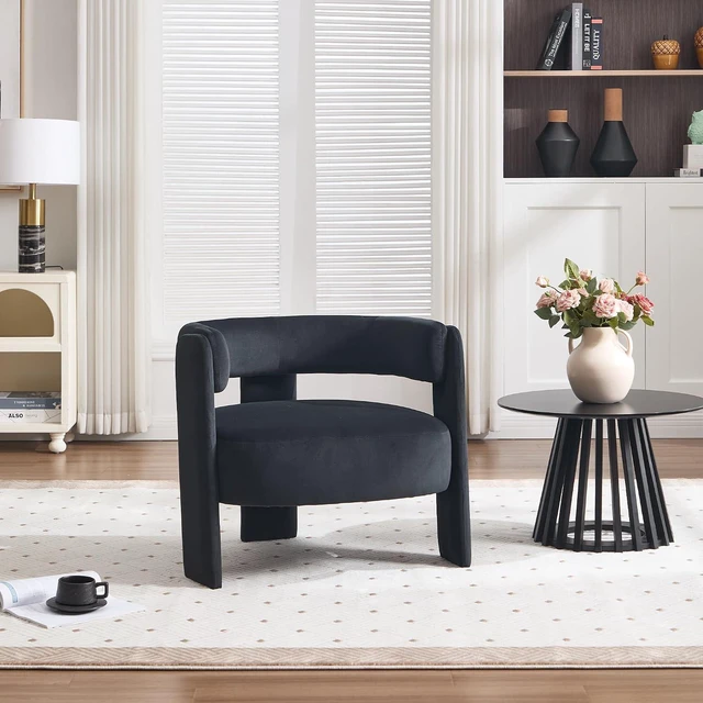 Alt view image 5 of 7 - Modern Accent Chair for Living Room, Velvet Upholstered Barrel Chairs with Legs,Single Lounge Armchair with Cushion for Bedroom, Lounge Armchair with Cushion,Orange