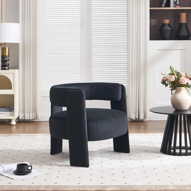 Alt view image 6 of 7 - Modern Accent Chair for Living Room, Velvet Upholstered Barrel Chairs with Legs,Single Lounge Armchair with Cushion for Bedroom, Lounge Armchair with Cushion,Orange