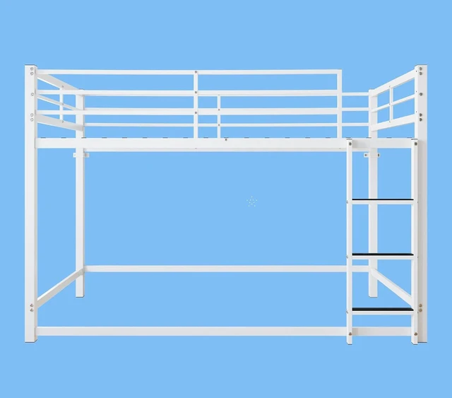 Alt view image 7 of 7 - Twin Over Twin Affordable Metal Floor Bunk Bed, Low Profile Bunk Bed with Ladder and Safety Guardrails for Kids Teens Bedroom, No Box Spring Needed, White
