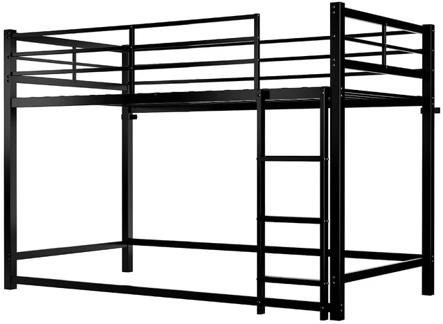 Alt view image 6 of 7 - Twin Over Twin Affordable Metal Floor Bunk Bed, Low Profile Bunk Bed with Ladder and Safety Guardrails for Kids Teens Bedroom, No Box Spring Needed, Black