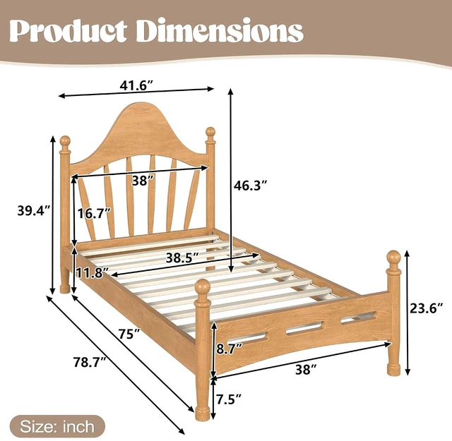 Alt view image 2 of 7 - Twin Wood Platform Bed Frame with Curved Headboard for Kids, Natural