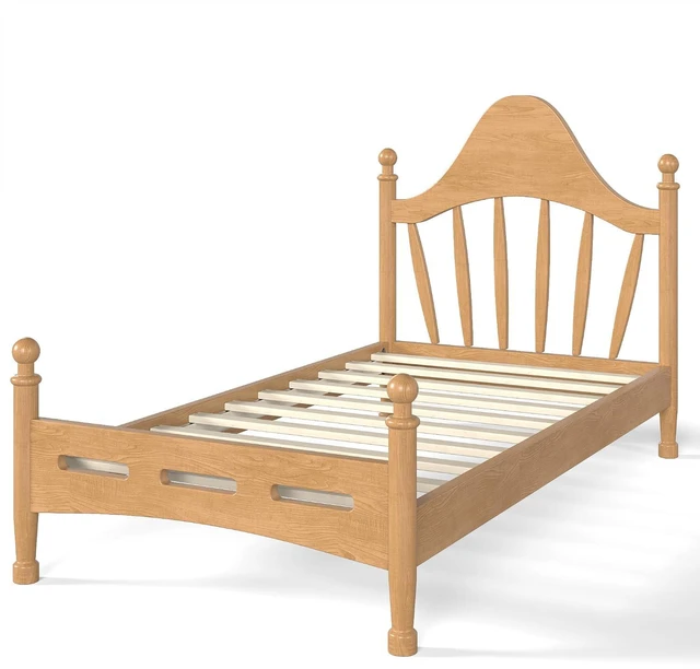 Alt view image 7 of 7 - Twin Wood Platform Bed Frame with Curved Headboard for Kids, Natural