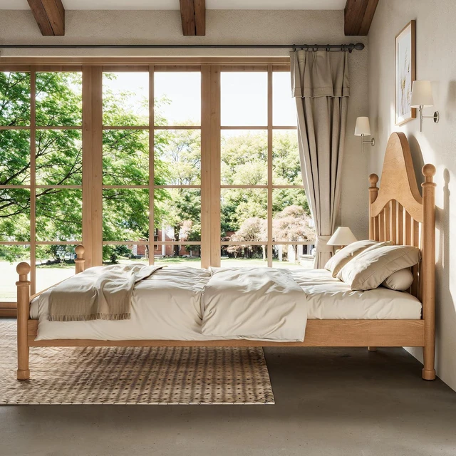 Alt view image 3 of 7 - Kids Full Platform Bed with Curved Headboard, Solid Wood Bed Frame, Natural