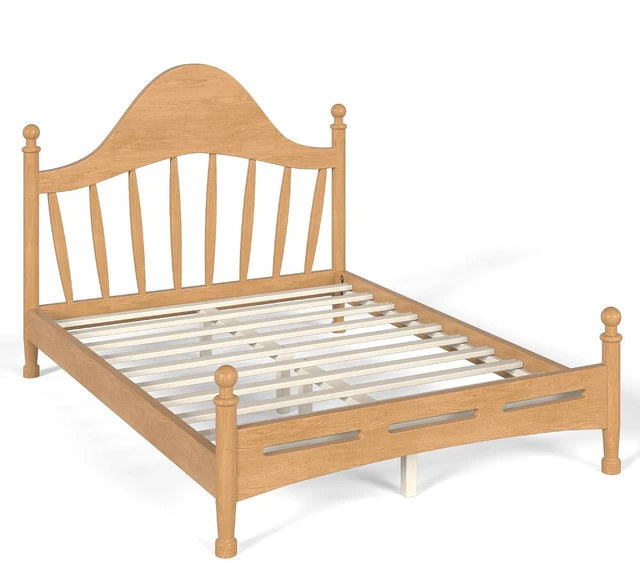 Alt view image 5 of 7 - Kids Full Platform Bed with Curved Headboard, Solid Wood Bed Frame, Natural