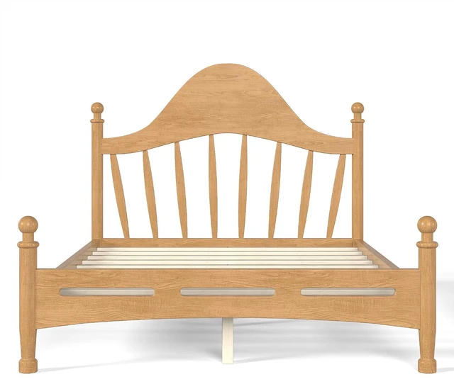 Alt view image 6 of 7 - Kids Full Platform Bed with Curved Headboard, Solid Wood Bed Frame, Natural