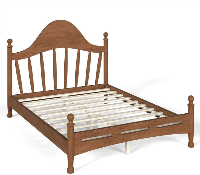 Alt view image 5 of 7 - Kids Full Platform Bed with Curved Headboard, Wood Bed Frame, Antique Brown