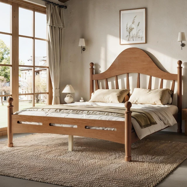 Alt view image 3 of 7 - Kids Full Platform Bed with Curved Headboard, Wood Bed Frame, Antique Brown
