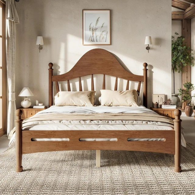 Alt view image 4 of 7 - Kids Full Platform Bed with Curved Headboard, Wood Bed Frame, Antique Brown