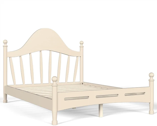 Alt view image 7 of 7 - Kids Full Platform Bed with Curved Headboard, Solid Wood Bed Frame, Beige