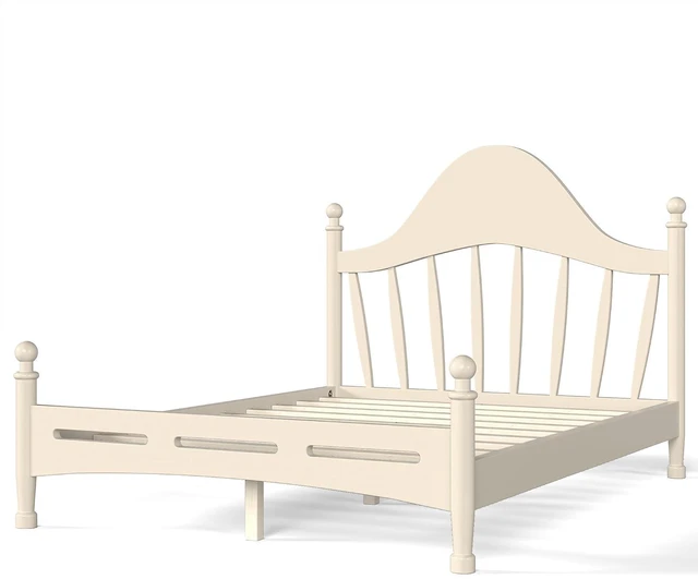 Alt view image 5 of 7 - Kids Full Platform Bed with Curved Headboard, Solid Wood Bed Frame, Beige