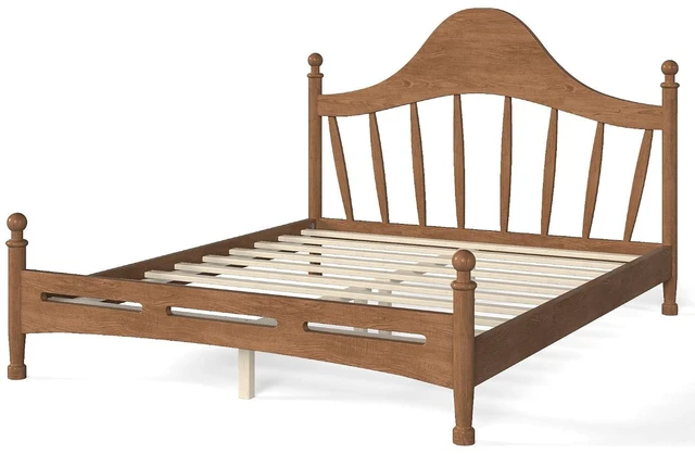 Alt view image 5 of 7 - Wooden Platform Bed Queen with Curved Headboard for Kids, Antique Brown