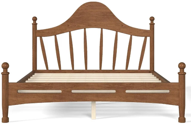 Alt view image 6 of 7 - Wooden Platform Bed Queen with Curved Headboard for Kids, Antique Brown