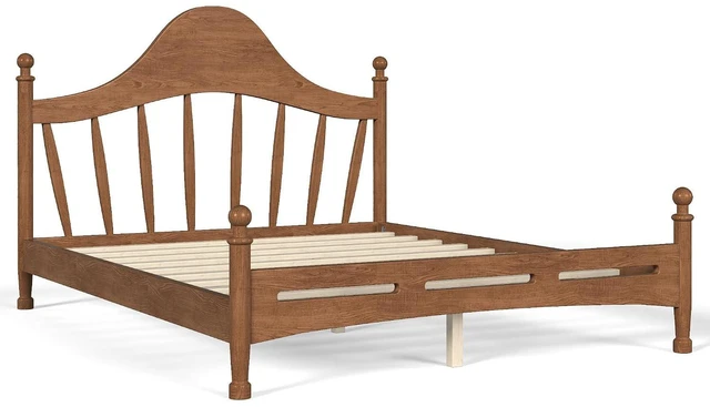 Alt view image 7 of 7 - Wooden Platform Bed Queen with Curved Headboard for Kids, Antique Brown