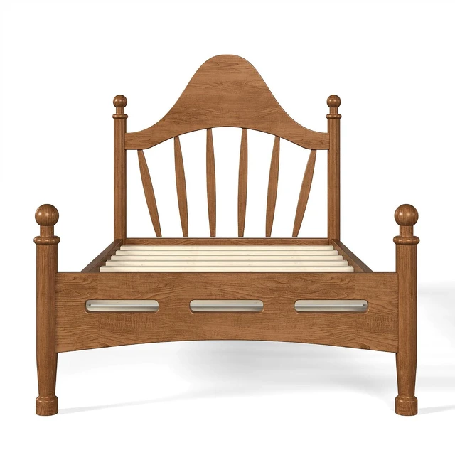 Alt view image 5 of 7 - Twin Wood Platform Bed Frame with Curved Headboard for Kids, Walnut