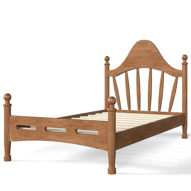Alt view image 7 of 7 - Twin Wood Platform Bed Frame with Curved Headboard for Kids, Walnut