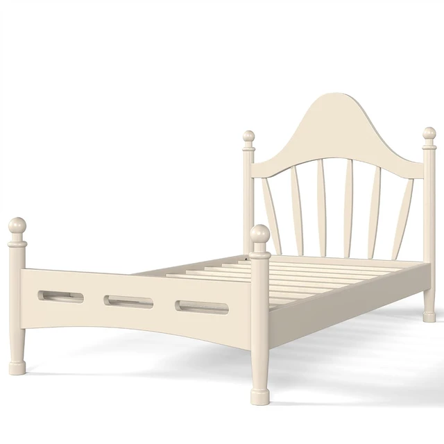 Alt view image 5 of 7 - Twin Wood Platform Bed Frame with Curved Headboard for Kids, Beige