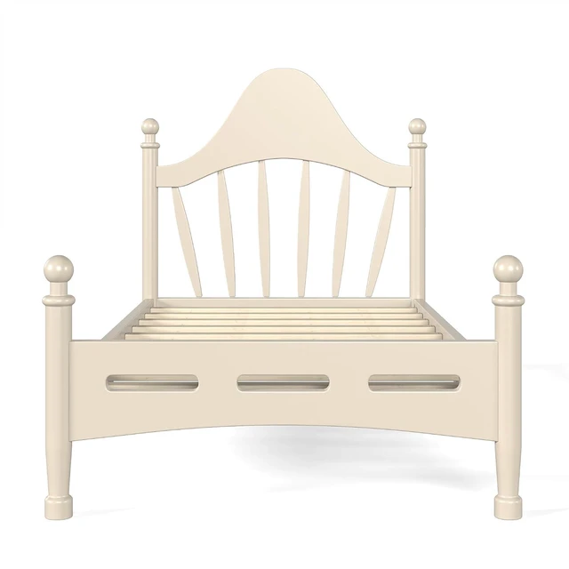 Alt view image 6 of 7 - Twin Wood Platform Bed Frame with Curved Headboard for Kids, Beige