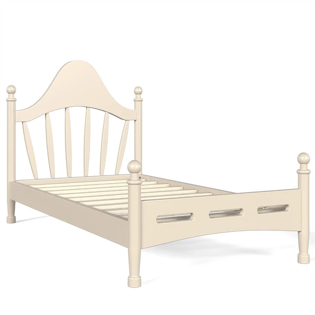 Alt view image 7 of 7 - Twin Wood Platform Bed Frame with Curved Headboard for Kids, Beige