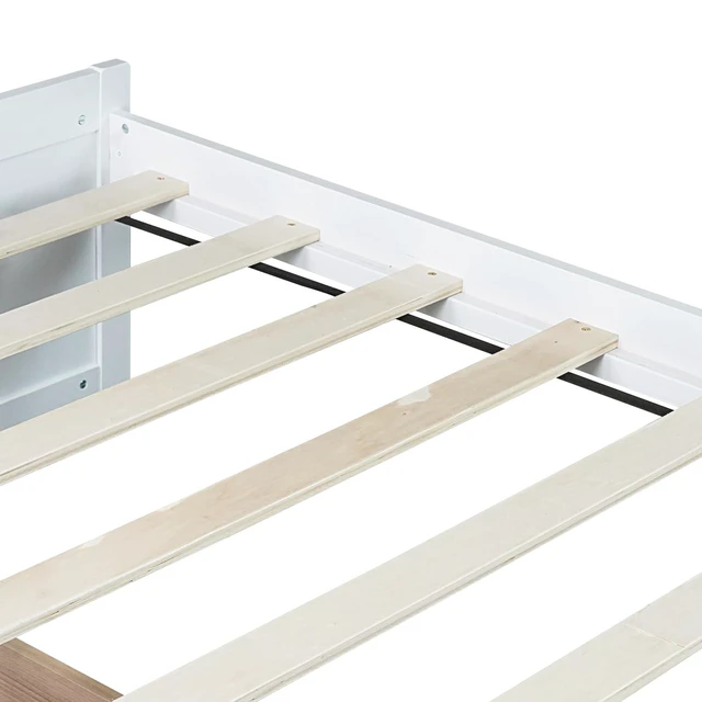 Alt view image 5 of 7 - Twin Size Solid Wood Platform Bed Frame with 2 Storage Drawers, Low Profile Bed No Headboard for Small Bedroom Living Room and Dorm Rooms to Save Space,No Box Spring Needed, White