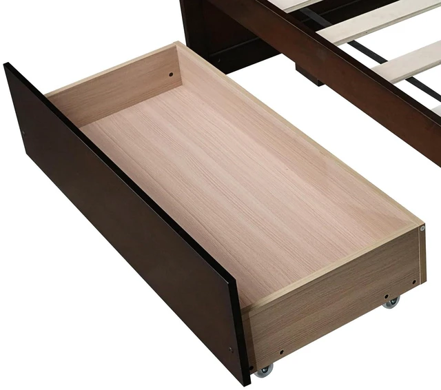 Alt view image 4 of 7 - Twin Size Solid Wood Platform Bed Frame with 2 Storage Drawers, Low Profile Bed No Headboard for Small Bedroom Living Room and Dorm Rooms to Save Space,No Box Spring Needed, Espresso