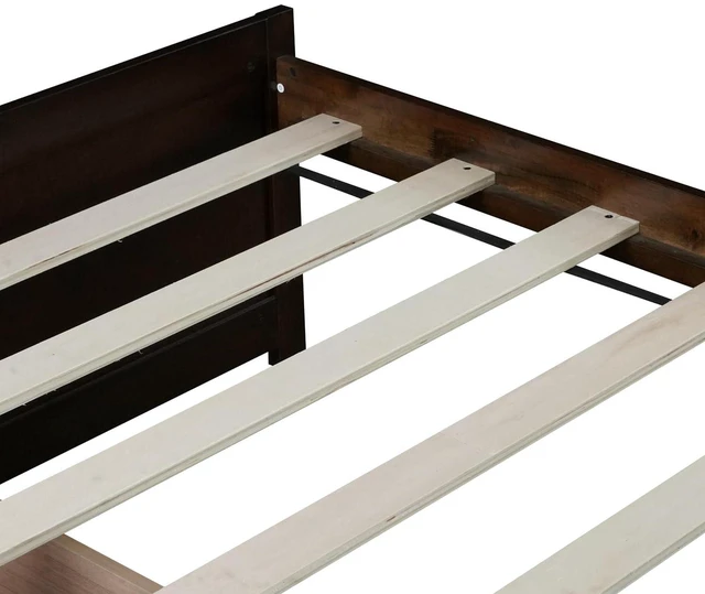 Alt view image 5 of 7 - Twin Size Solid Wood Platform Bed Frame with 2 Storage Drawers, Low Profile Bed No Headboard for Small Bedroom Living Room and Dorm Rooms to Save Space,No Box Spring Needed, Espresso