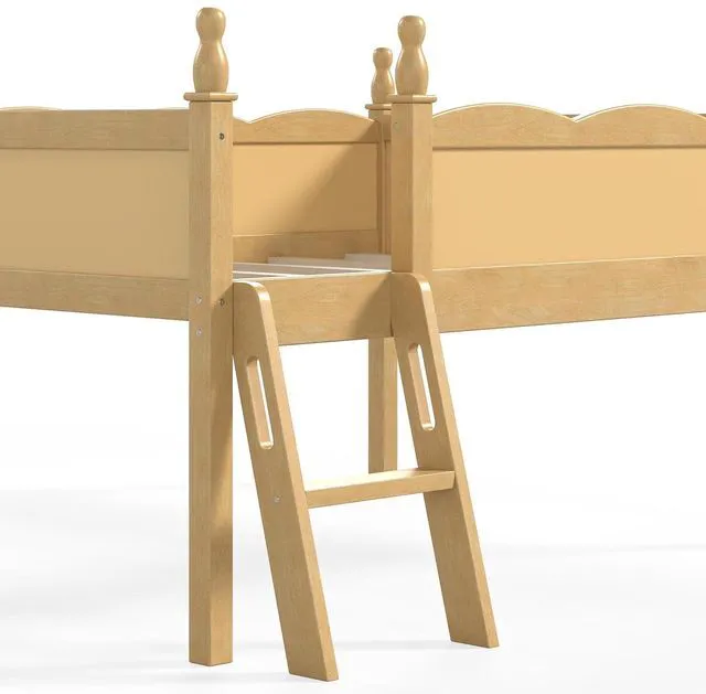 Alt view image 7 of 7 - Full Size Low Wood Loft Bed with Storage Book Shelfr, Kids Loft Bed with Safety Guardrails and Play Space for Princess Girls Boys Teen, Natural