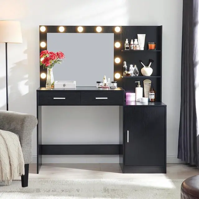 Main image of 46 Large Vanity Desk with Mirror and Lights, Black