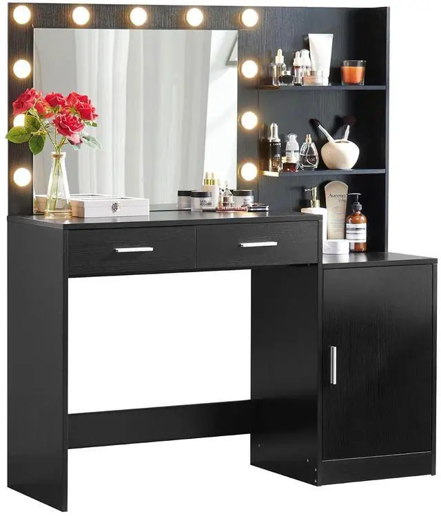 Alt view image 3 of 6 - 46 Large Vanity Desk with Mirror and Lights, Black
