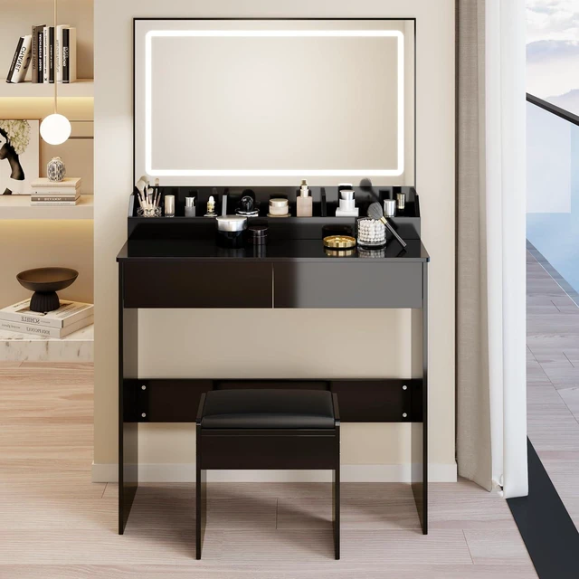 Main image of Modern Vanity with Large Mirror and Led Light, Black