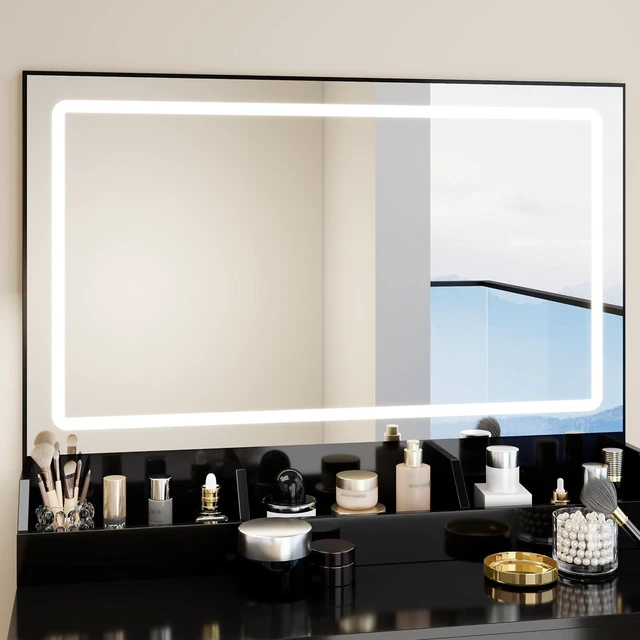 Alt view image 2 of 7 - Modern Vanity with Large Mirror and Led Light, Black