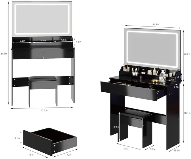 Alt view image 4 of 7 - Modern Vanity with Large Mirror and Led Light, Black