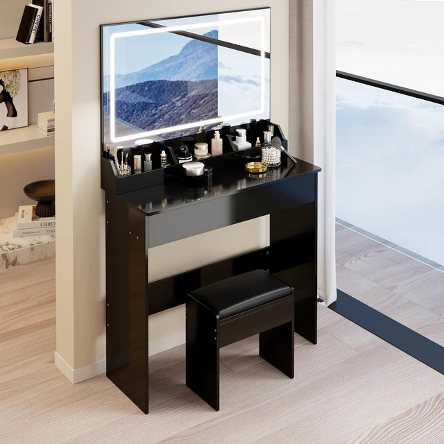 Alt view image 6 of 7 - Modern Vanity with Large Mirror and Led Light, Black