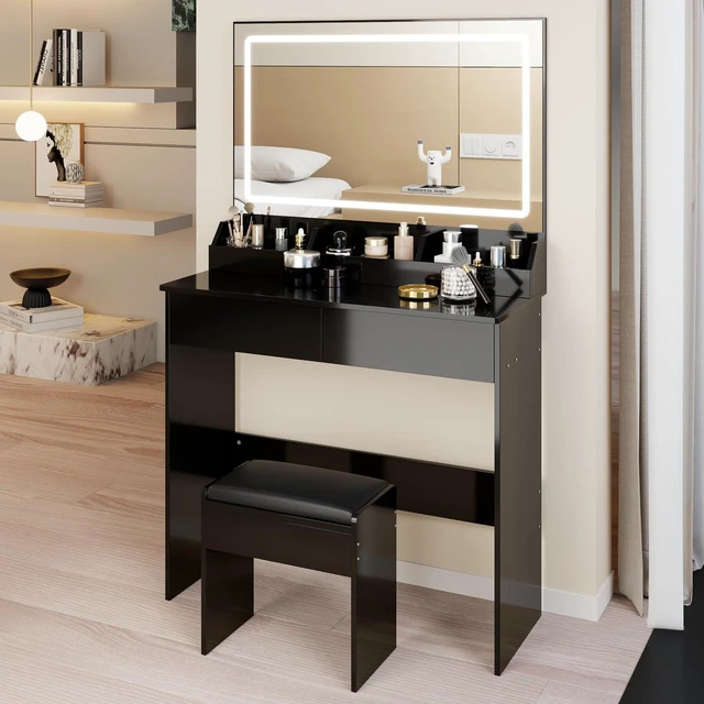 Alt view image 7 of 7 - Modern Vanity with Large Mirror and Led Light, Black