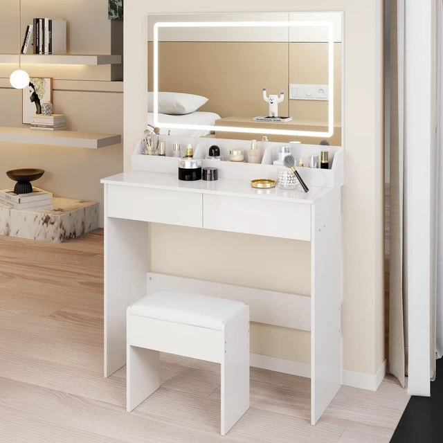 Main image of Modern Vanity with Large Mirror and Led Light, White