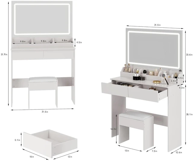 Alt view image 3 of 7 - Modern Vanity with Large Mirror and Led Light, White