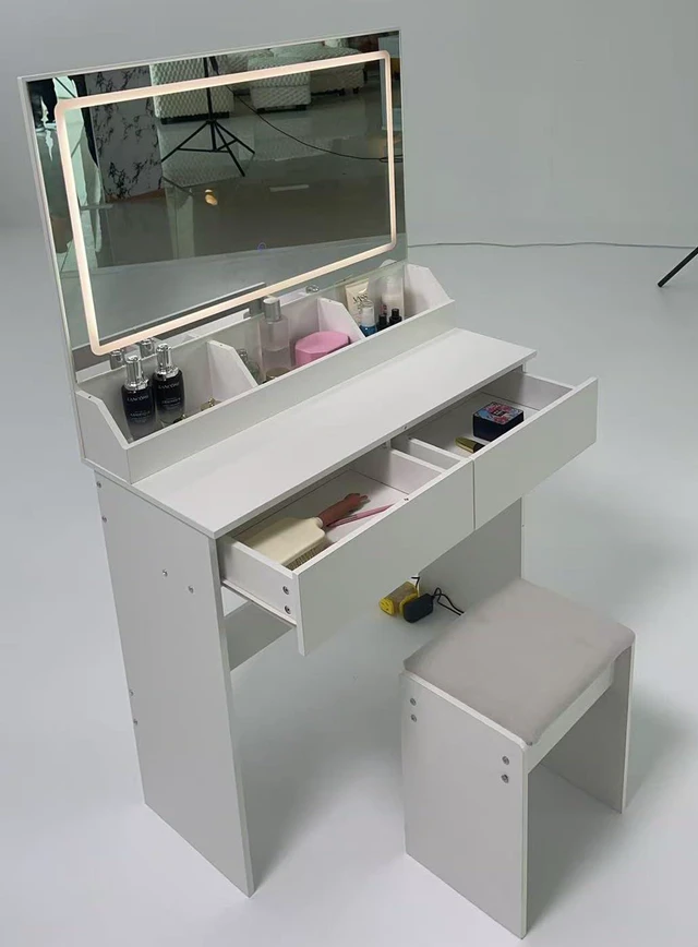 Alt view image 6 of 7 - Modern Vanity with Large Mirror and Led Light, White