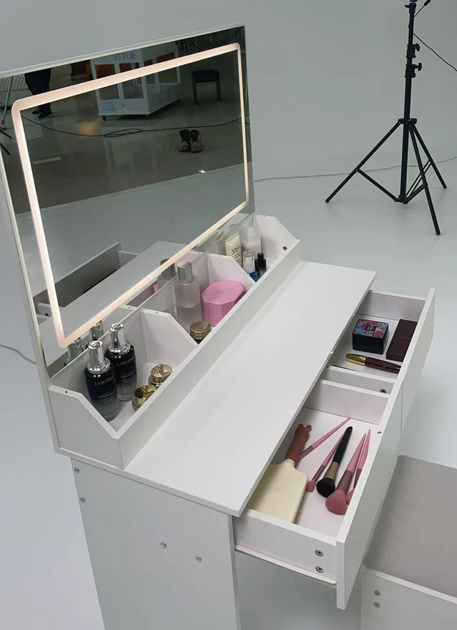 Alt view image 7 of 7 - Modern Vanity with Large Mirror and Led Light, White