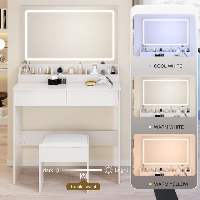 Alt view image 4 of 7 - Modern Vanity with Large Mirror and Led Light, White