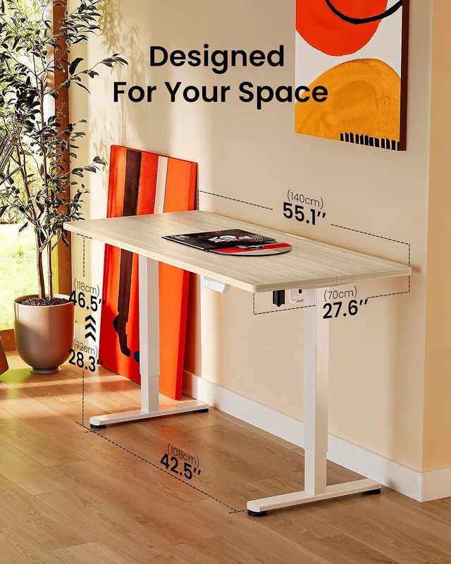 Alt view image 4 of 7 - ErGear Height Adjustable Electric Standing Desk, 55 x 28 Inches Sit Stand up Desk, Memory Computer Home Office Desk, Natural