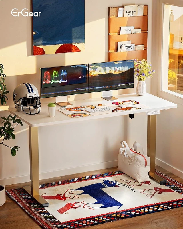 Alt view image 2 of 7 - ErGear Height Adjustable Electric Standing Desk, 48 x 24 Inches Sit Stand up Desk, Memory Computer Home Office Desk, White+Gold